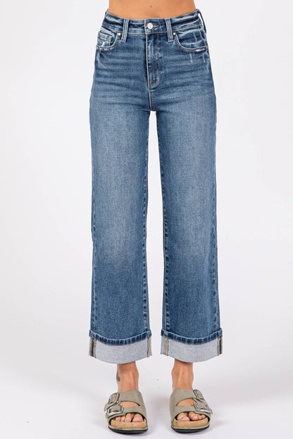Medium High Rise Stretch Relaxed Straight w/ Cuffed Hem Jeans
