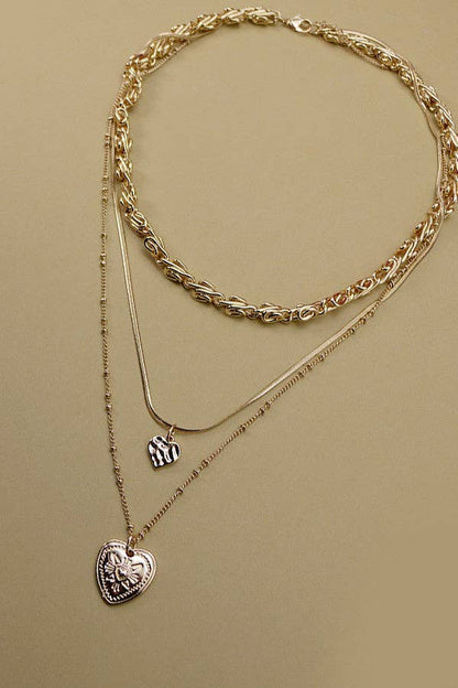 DOUBLE HEART CHARM LAYER NECKLACE | 25N556