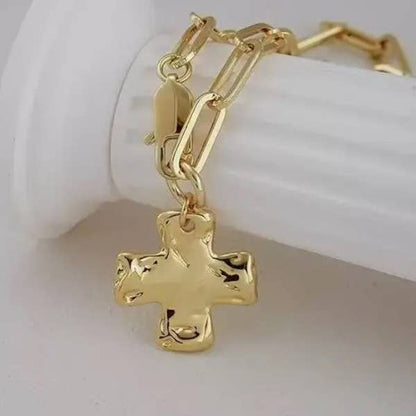 Hammered Cross Front Necklace - Silver Or Gold