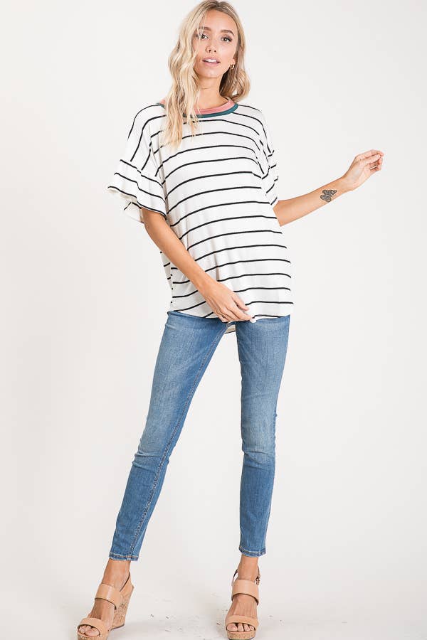Striped Ruffle Sleeve Top