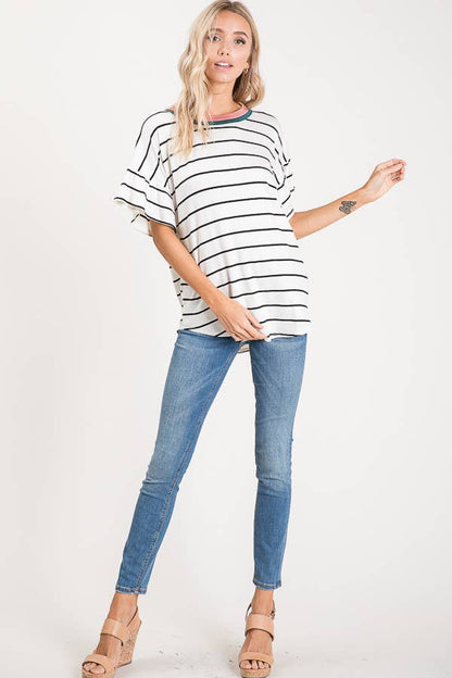 Striped Ruffle Sleeve Top