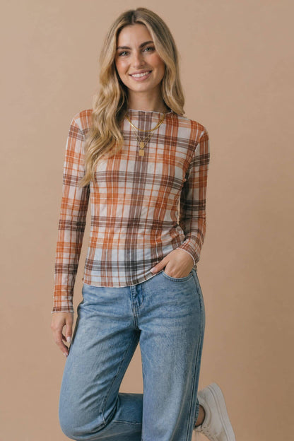 Haptics - Plus Plaid Mesh Semi Sheer Top