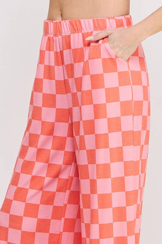 High Waist Pink + Red Checkered Pants