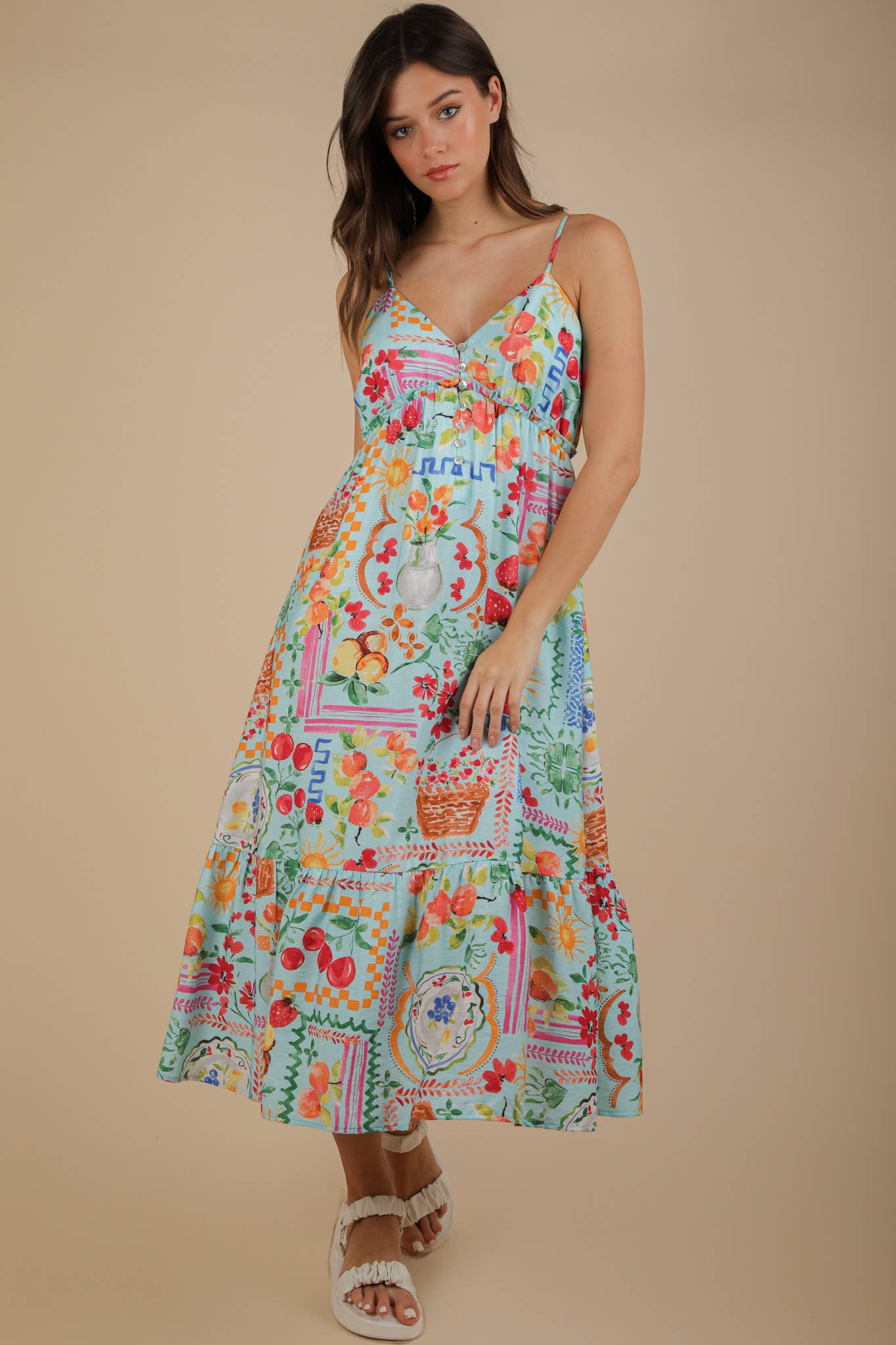 Printed Button Down Midi Dress