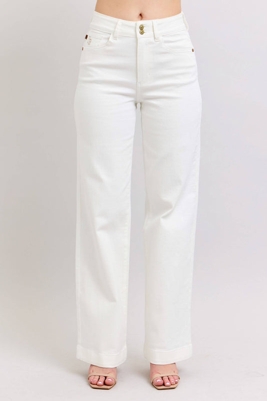 High Waisted White Double Button Waist Band & Coin Pkt
