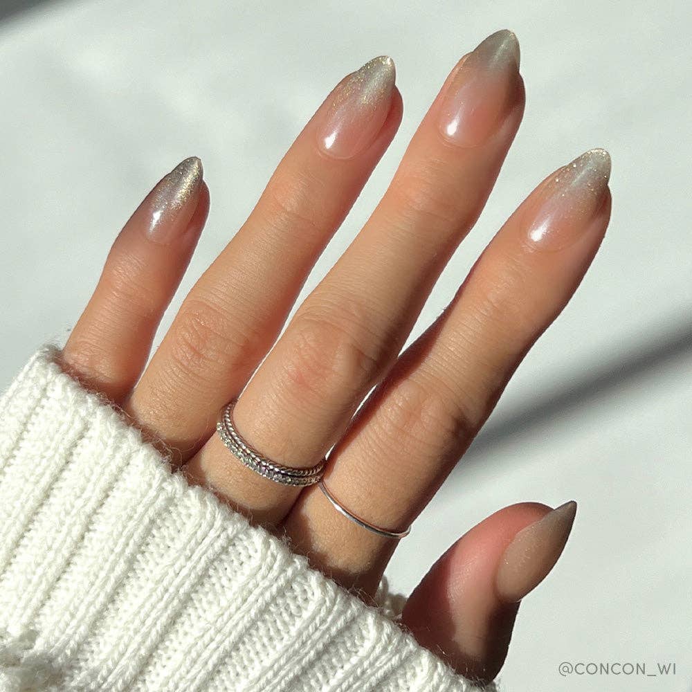 Polar Night Press-On Nails | Short Almond Silver Velvet