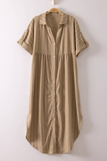 Striped Linen Midi Button Down Shirt Dress