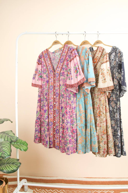 Shirring Detail Printed Woven Mini Dress