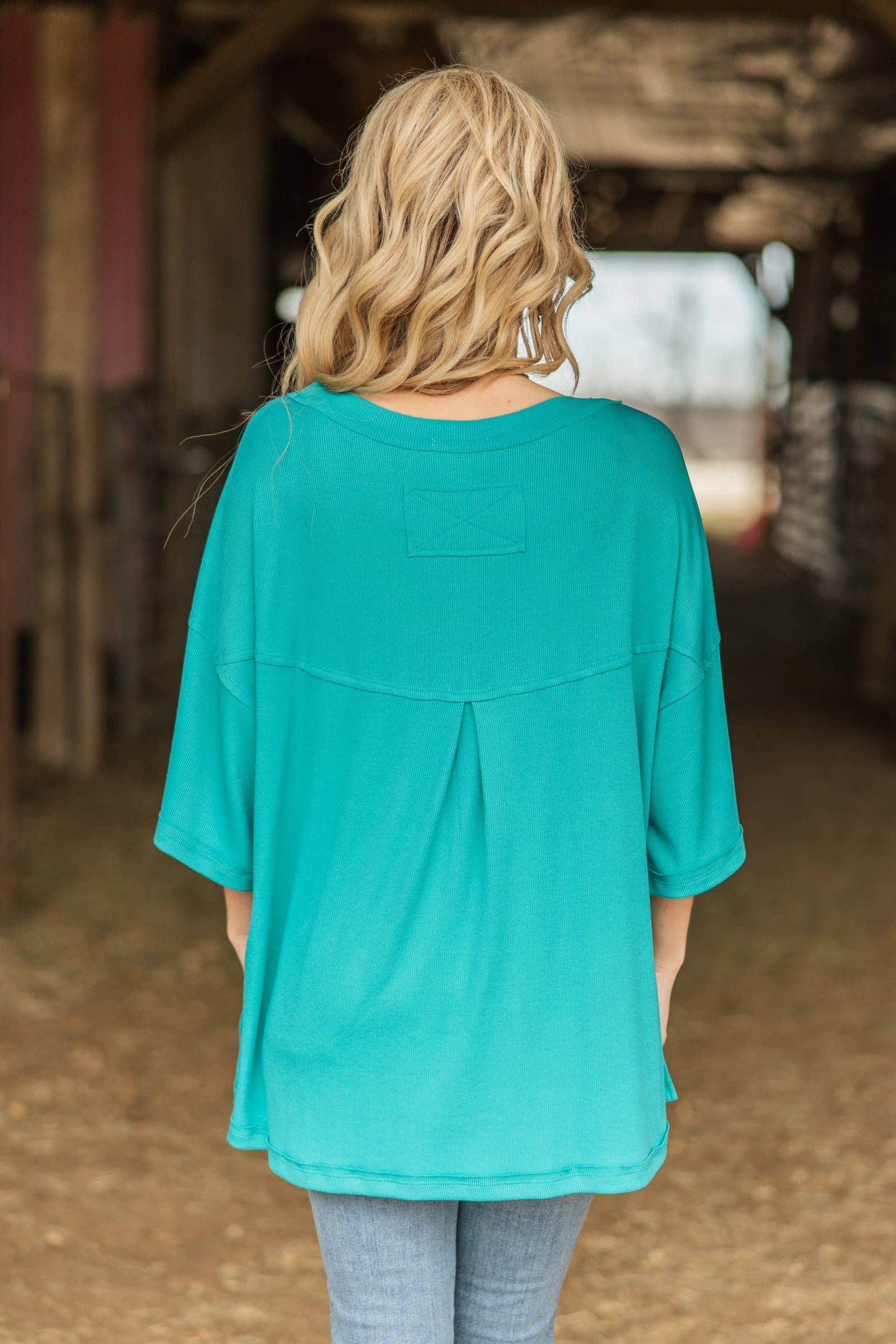 Ribbed Relaxed Boyfriend Shirt w/ Pocket Detail