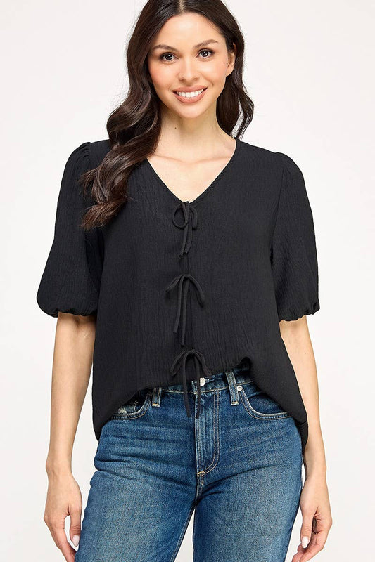 Solid Tie Front Blouse