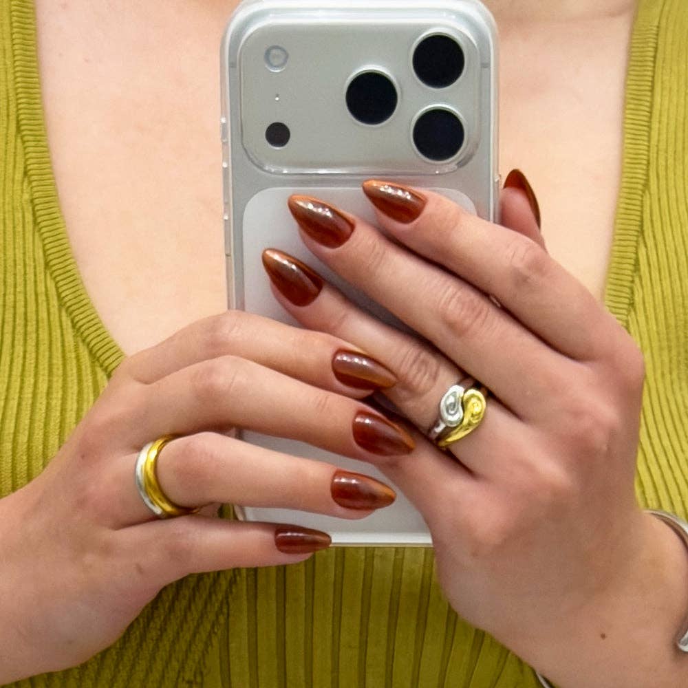 Sicilian Sun Press-On Nails | Brown Velvet Short Almond