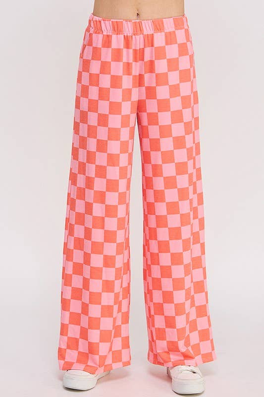 High Waist Pink + Red Checkered Pants