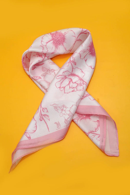 PETITE FLOWER PRINT SILKY FEELING BANDANA SCARF | PINK