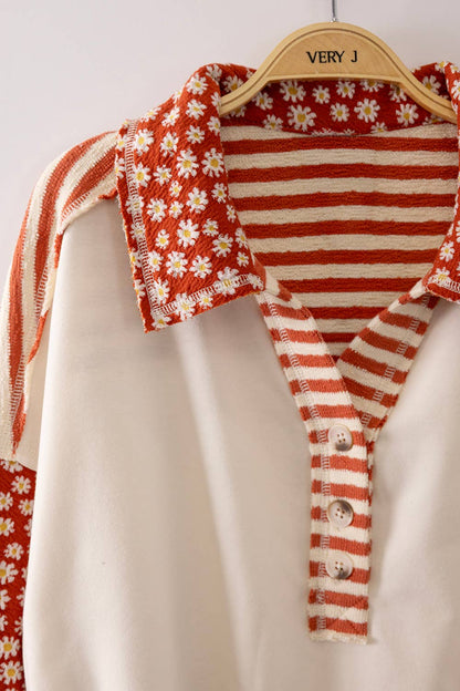 New Me - Daisy Stripe Contrast Top - Ivory