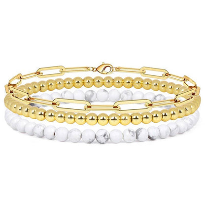 MULTI LAYER NATURAL STONE BALL CHAIN LINK BRACELET | 40B5134