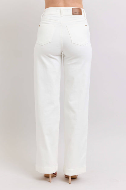 High Waisted White Double Button Waist Band & Coin Pkt