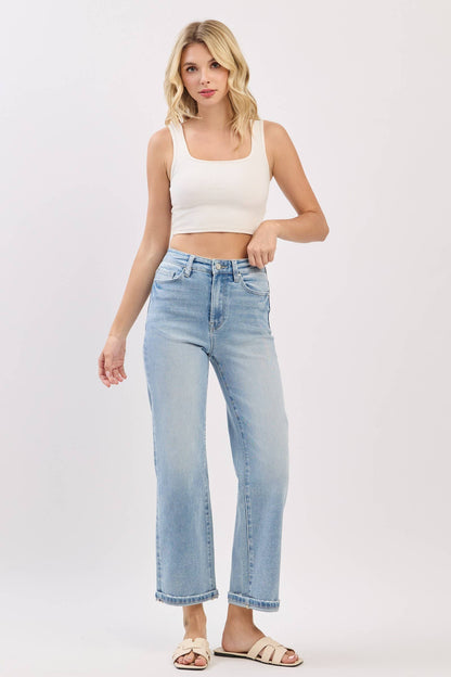 High Rise Stretch Relaxed Straight Jeans