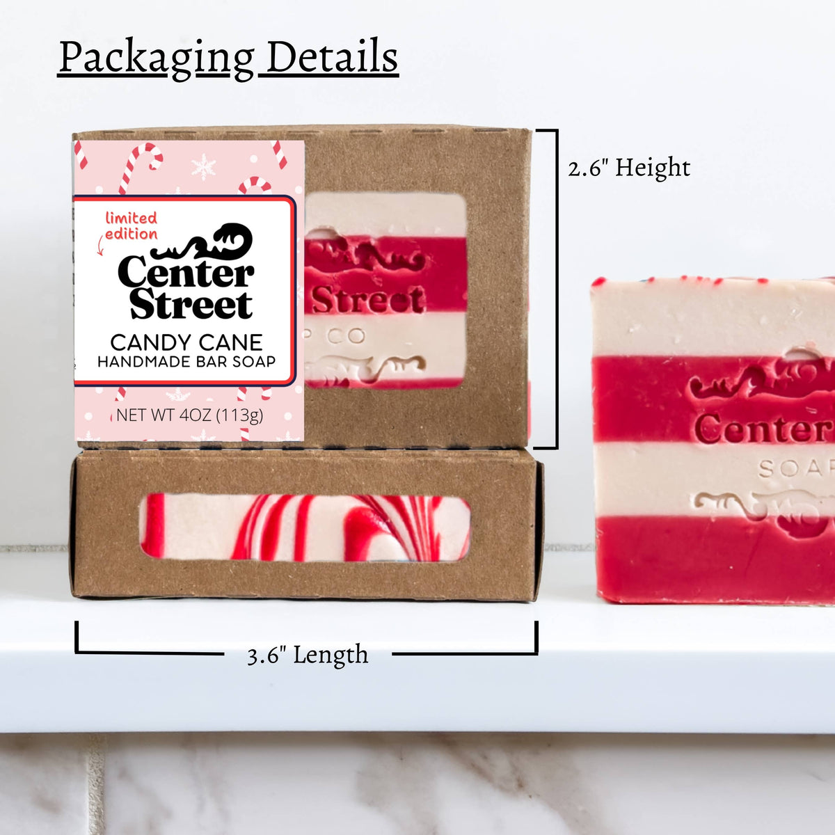 Candy Cane Christmas Handmade Bar Soap - 4oz