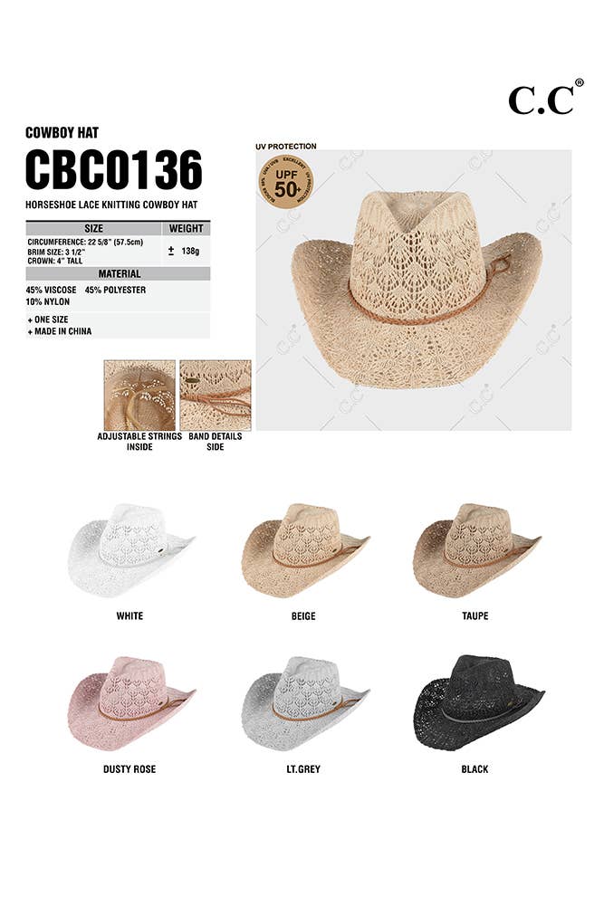 C.C Horseshoe Lace Knitting Cowboy Hat