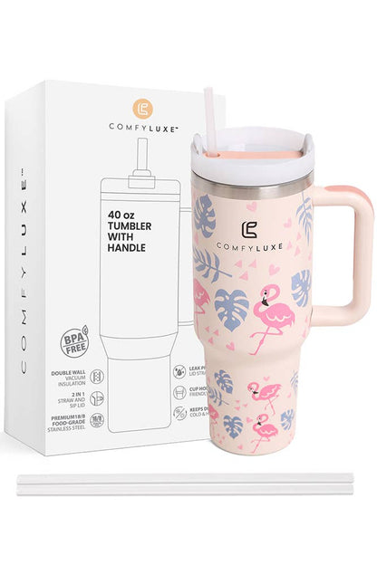 Flamingos 40oz Handle Tumbler