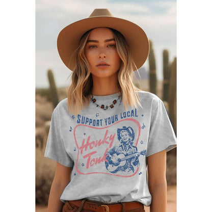 Support Your Local Honky Tonk Mineral Graphic Crop Graphic Tee