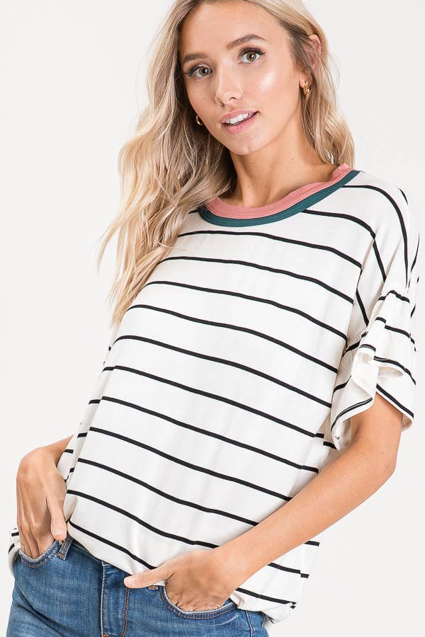 Striped Ruffle Sleeve Top
