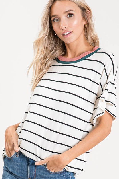 Striped Ruffle Sleeve Top