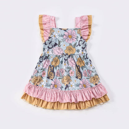 Aqua Butterfly Garden Girls Dress