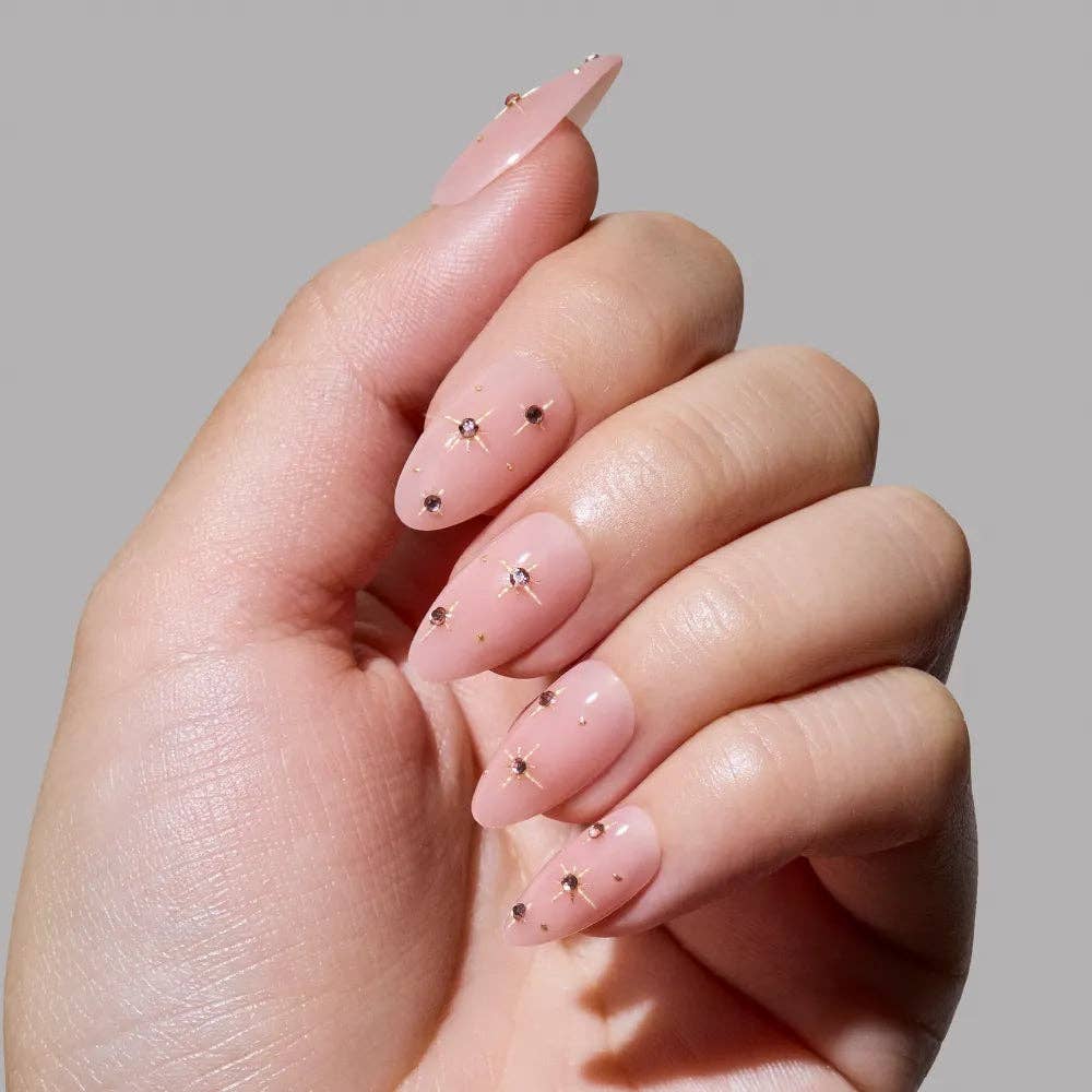 Pink Comet Short Almond | Lavender Gems Gold Foil 3D