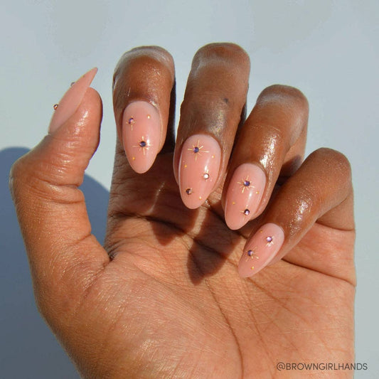 Pink Comet Short Almond | Lavender Gems Gold Foil 3D