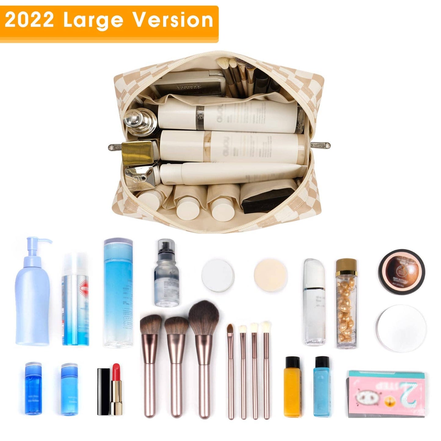 Checkered Makeup Bag Travel Cosmetic Bag Organizer Toiletry