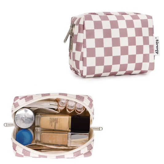 Checkered Makeup Bag Travel Cosmetic Bag Organizer Toiletry