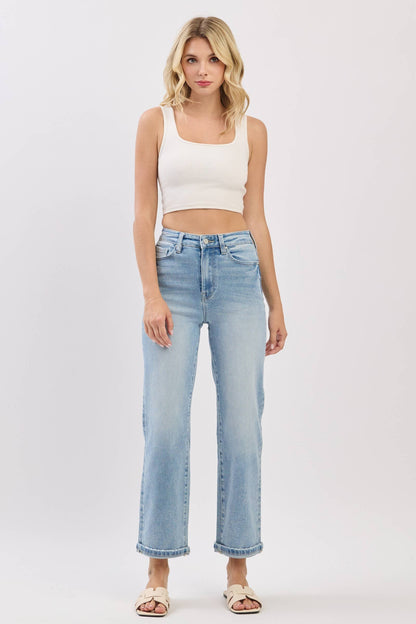 High Rise Stretch Relaxed Straight Jeans