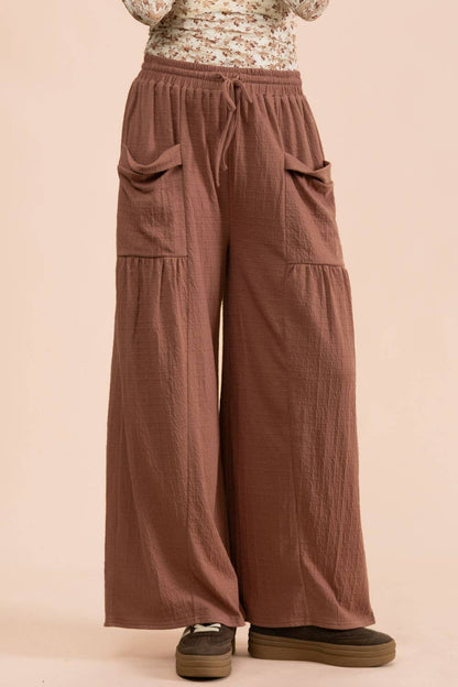 Wide Leg Comfy Knit Pants: BRICK