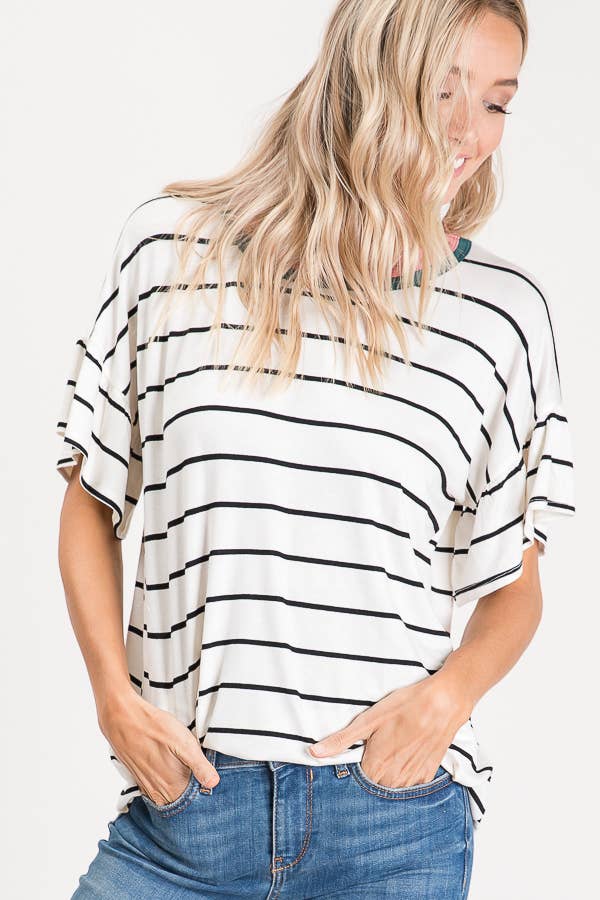 Striped Ruffle Sleeve Top
