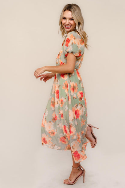 Haptics Sage Floral Chiffon Dress
