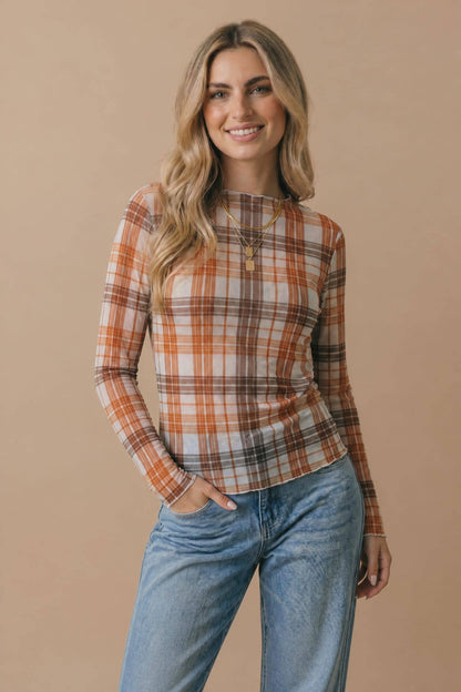 Haptics - Plus Plaid Mesh Semi Sheer Top