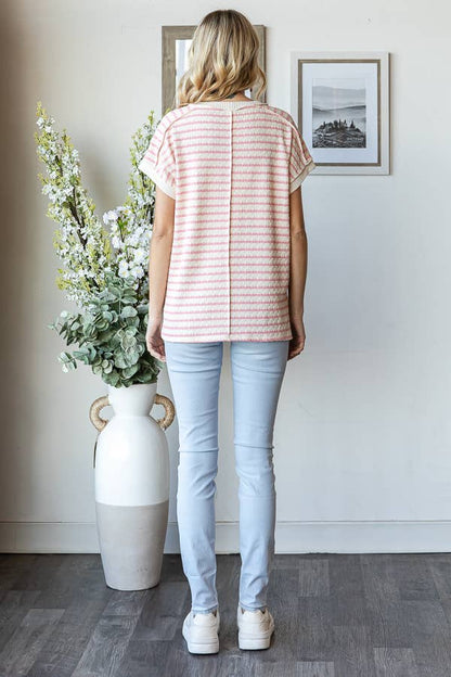 Pink Stripe Textured Short Sleeve Top