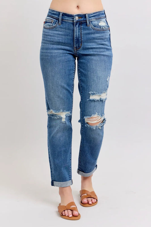 Judy Blue Full Size Mr Vintage Wash Boyfriend Fit W/ Destroy Jeans