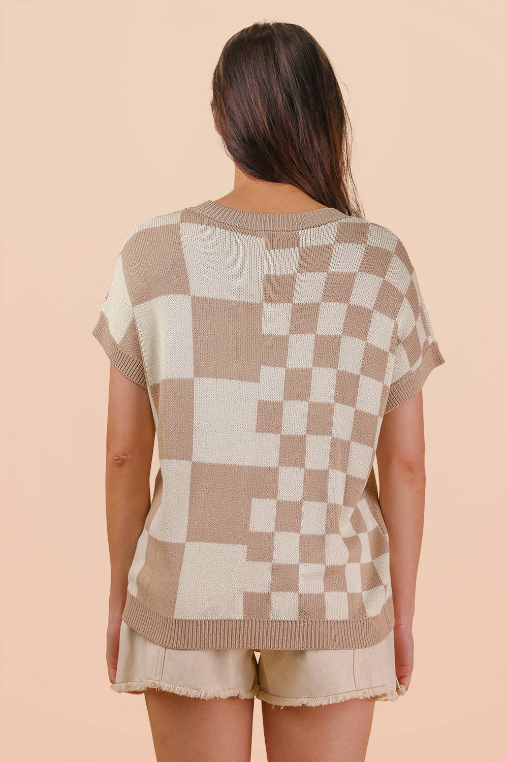 Dolman Sleeve Checkered Knit Casual Sweater Top