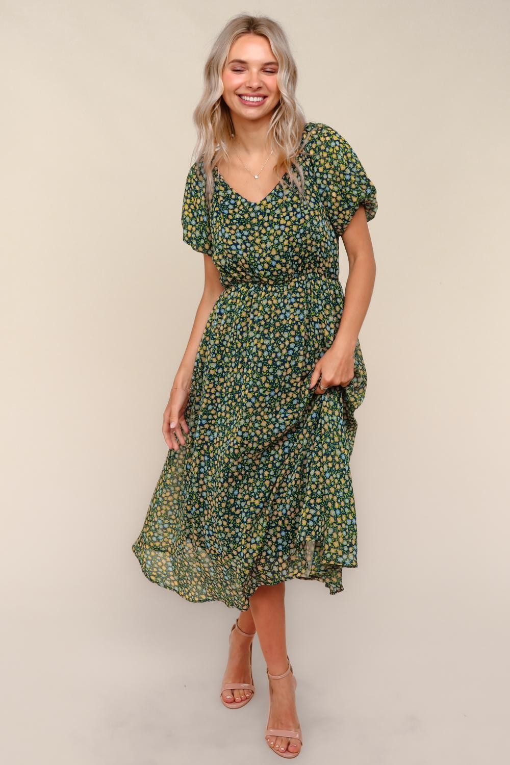 Haptics Navy Floral Chiffon Dress
