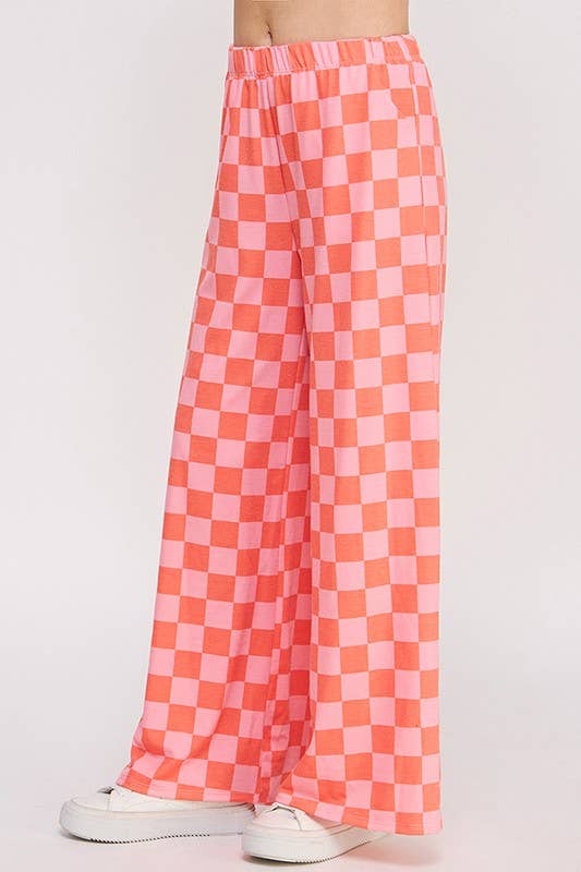 High Waist Pink + Red Checkered Pants