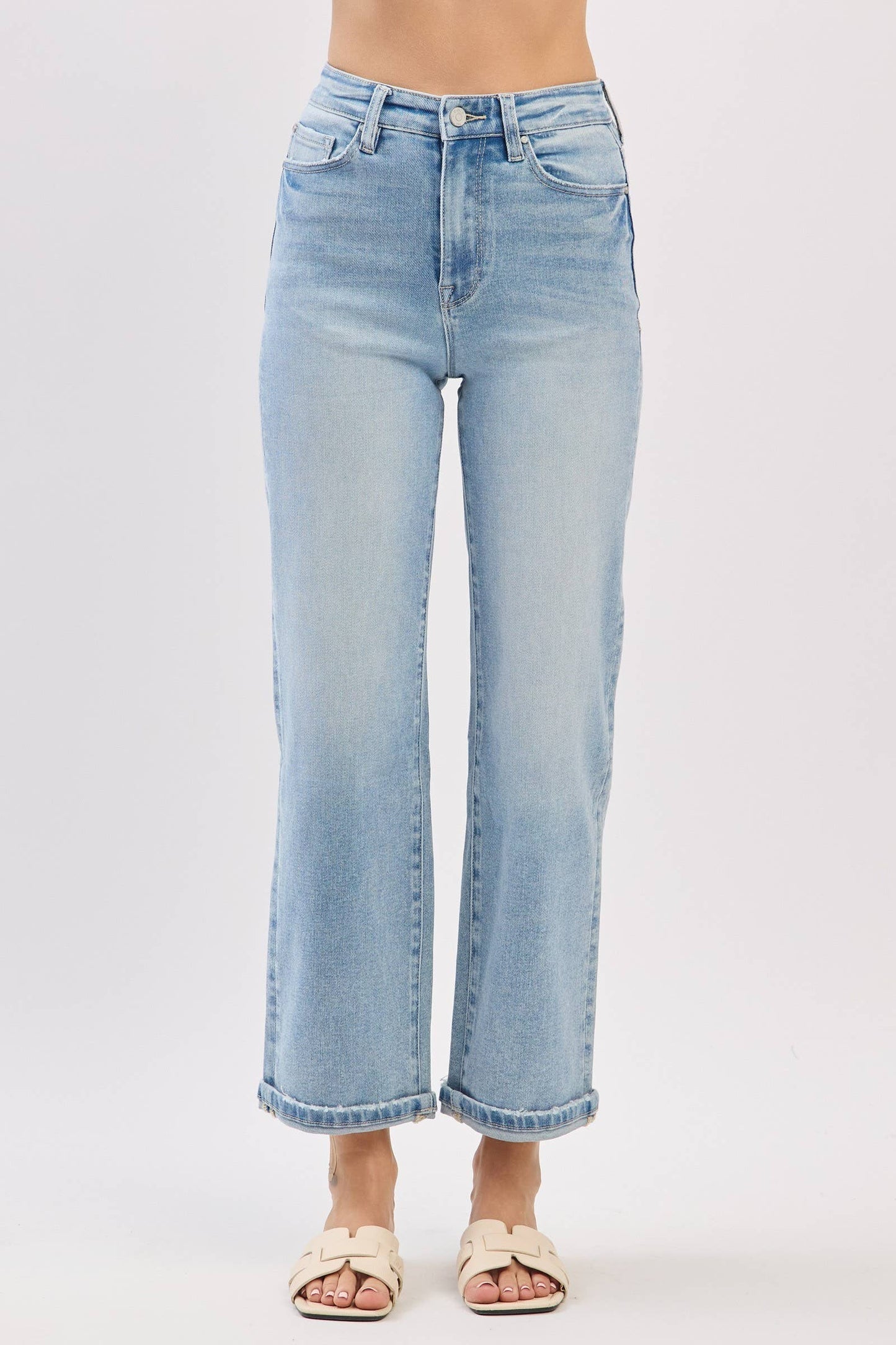 High Rise Stretch Relaxed Straight Jeans