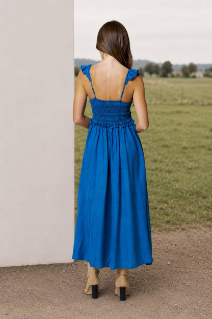Blu Pepper - Smocked Ruffle Strap Denim Dress