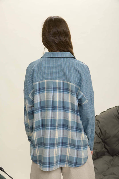 COLORBLOCK PLAID LONG SLEEVE BUTTON DOWN SHIRT