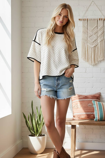 Sewn and Seen Polka Dot Contrast Trim Top