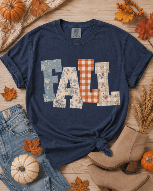 FALL Floral and Check Graphic Tee (Pre-order)