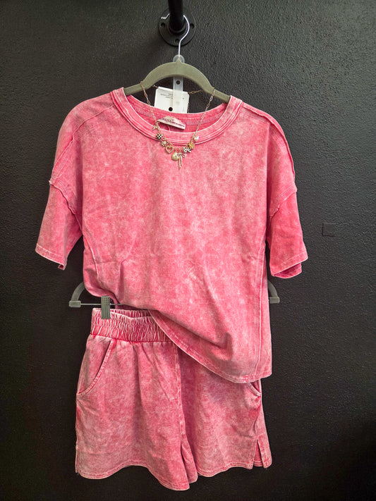 Zenana Red Washed Short Set