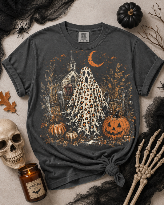 Leopard Spooky Ghost Graphic Tee (Pre-order)